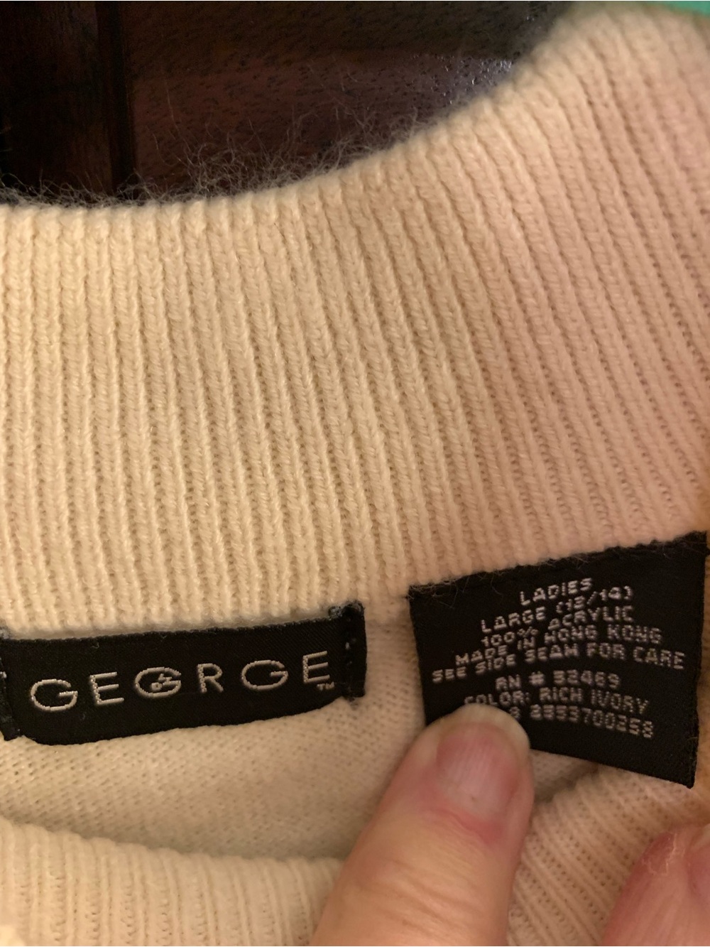 George Men's Cream Ribbed Crewneck Sweater